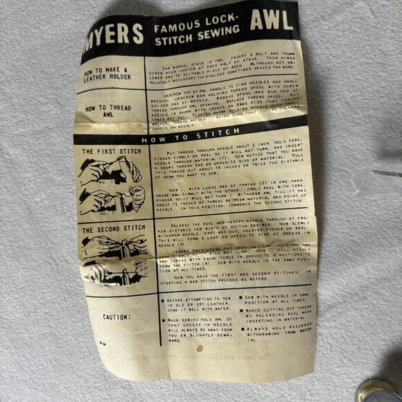 Vintage C.A. Myers Sewing Awl Kit Lock Stitch Leather Tool w Box & Manual - Picture 5 of 8